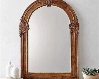 Exclusive carved mirror Mid Century Modern mirror for wall décor, Ornate small Wall Mount Mirror Contemporary wall mirrors decorative