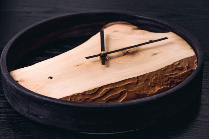 Wooden Round Wall Shelf Clock Quartz Silent Non Ticking Etsy