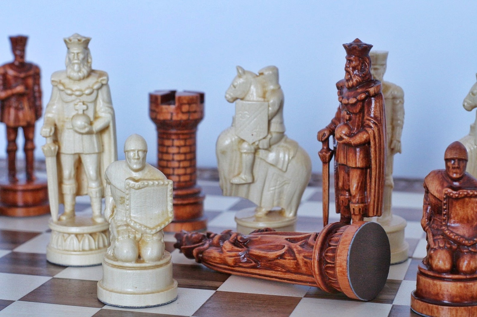 Wood Carving Chess Pieces With Box Luxury Wooden Chess Pieces Etsy