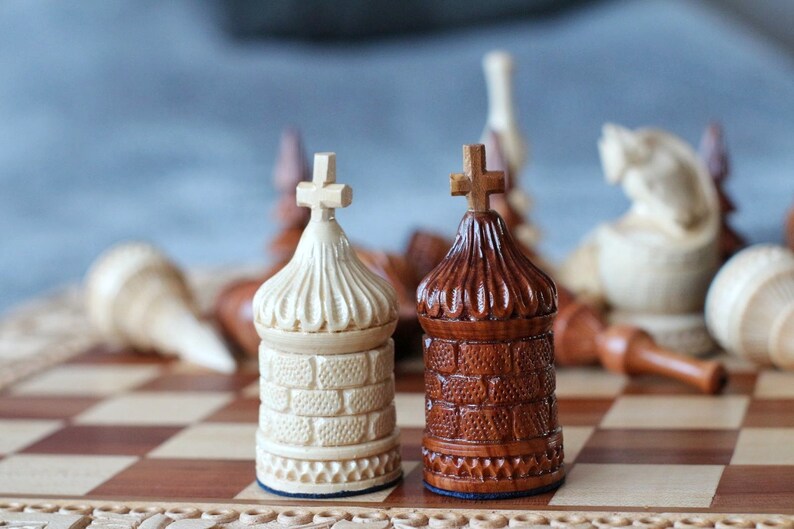 Hand Carved Chess Sets Wood Carving Chess Pieces With Box Etsy