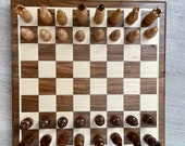 Personalized walnut chess board Large wood chess set 3 in 1 Engraved chess board with storage Wooden chess board set Luxury chessboards