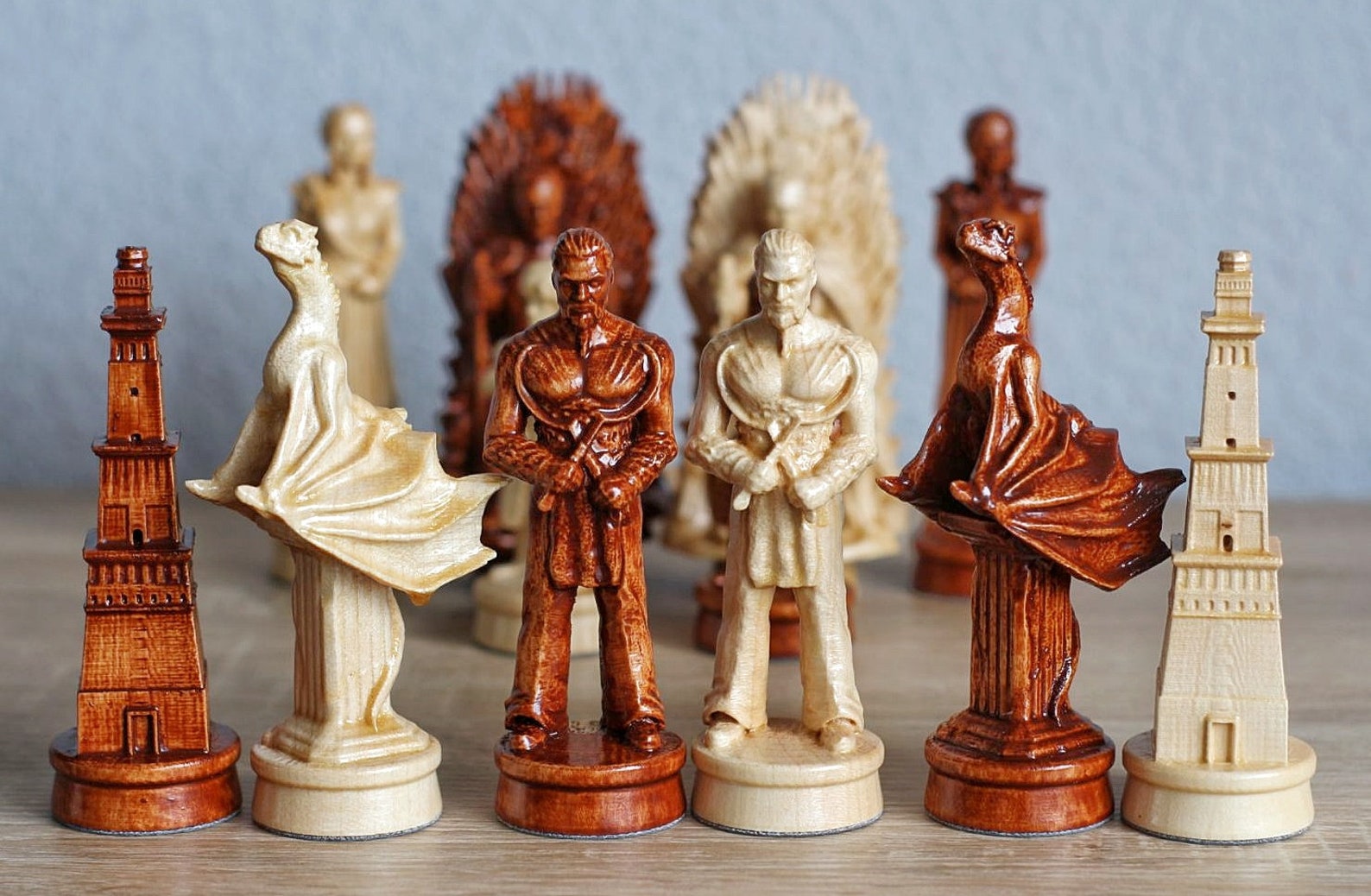 Wood carving chess pieces with box Weighted chess set Etsy