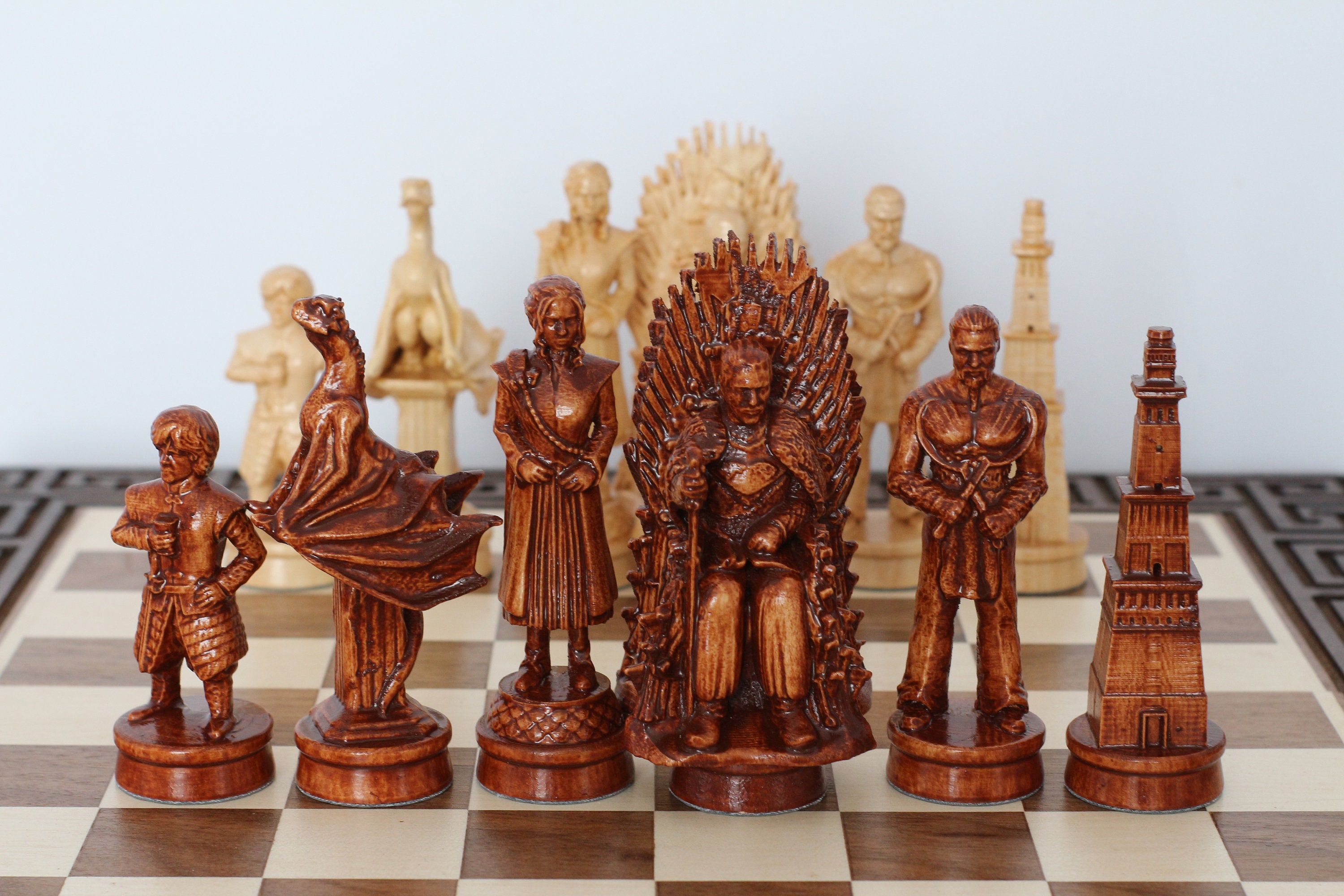 Wood Carving Chess Pieces With Box Weighted Chess Set Etsy