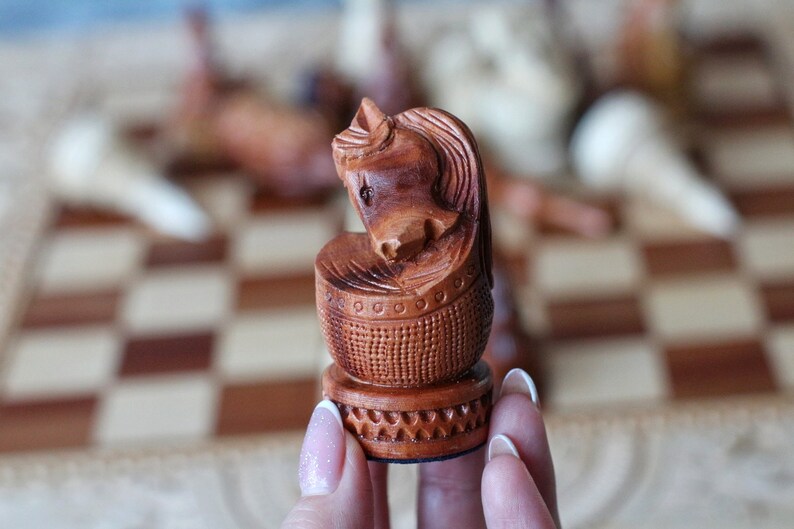 Hand Carved Chess Sets Wood Carving Chess Pieces With Box Etsy