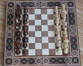 Wooden handcrafted chess table, Large chess set with board, Handmade chess board, Luxury chess sets with storage, Modern chess wood boards