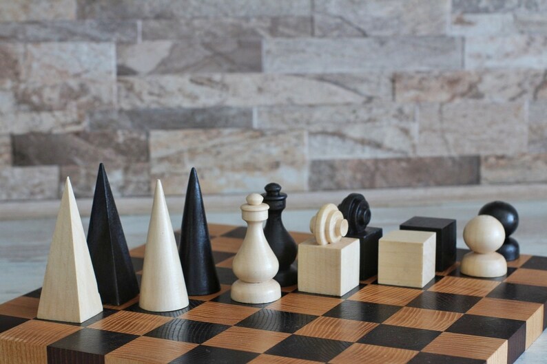Bauhaus Chess Pieces Handmade Wooden Chess Pieces Set Chess Etsy