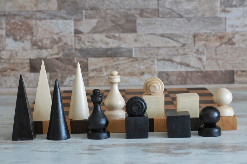 Bauhaus Chess Pieces Handmade Wooden Chess Pieces Set Chess Etsy