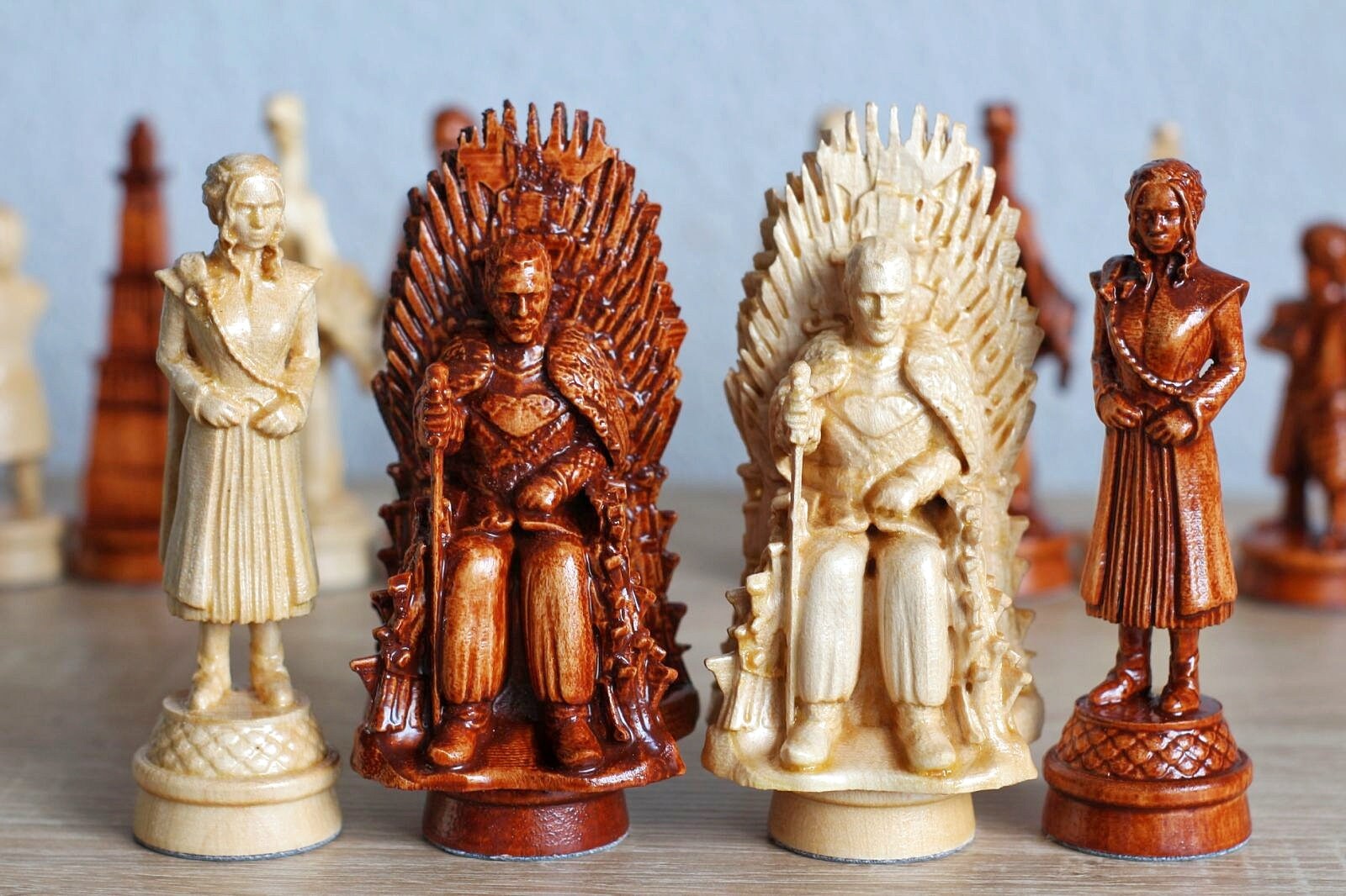 Wood Carving Chess Pieces With Box Weighted Chess Set Etsy