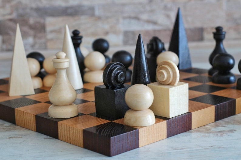 Bauhaus Chess Pieces Handmade Wooden Chess Pieces Set Chess Etsy