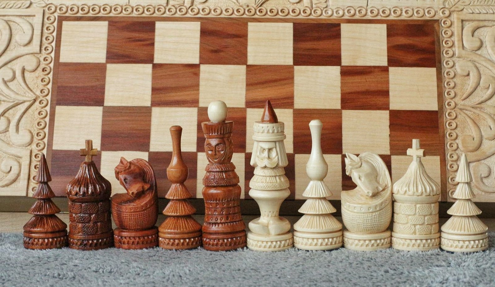 Hand Carved Chess Sets Wood Carving Chess Pieces With Box Etsy