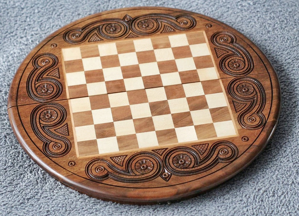 Round Chess Table Wooden Chess Set With Storage Handmade | Etsy