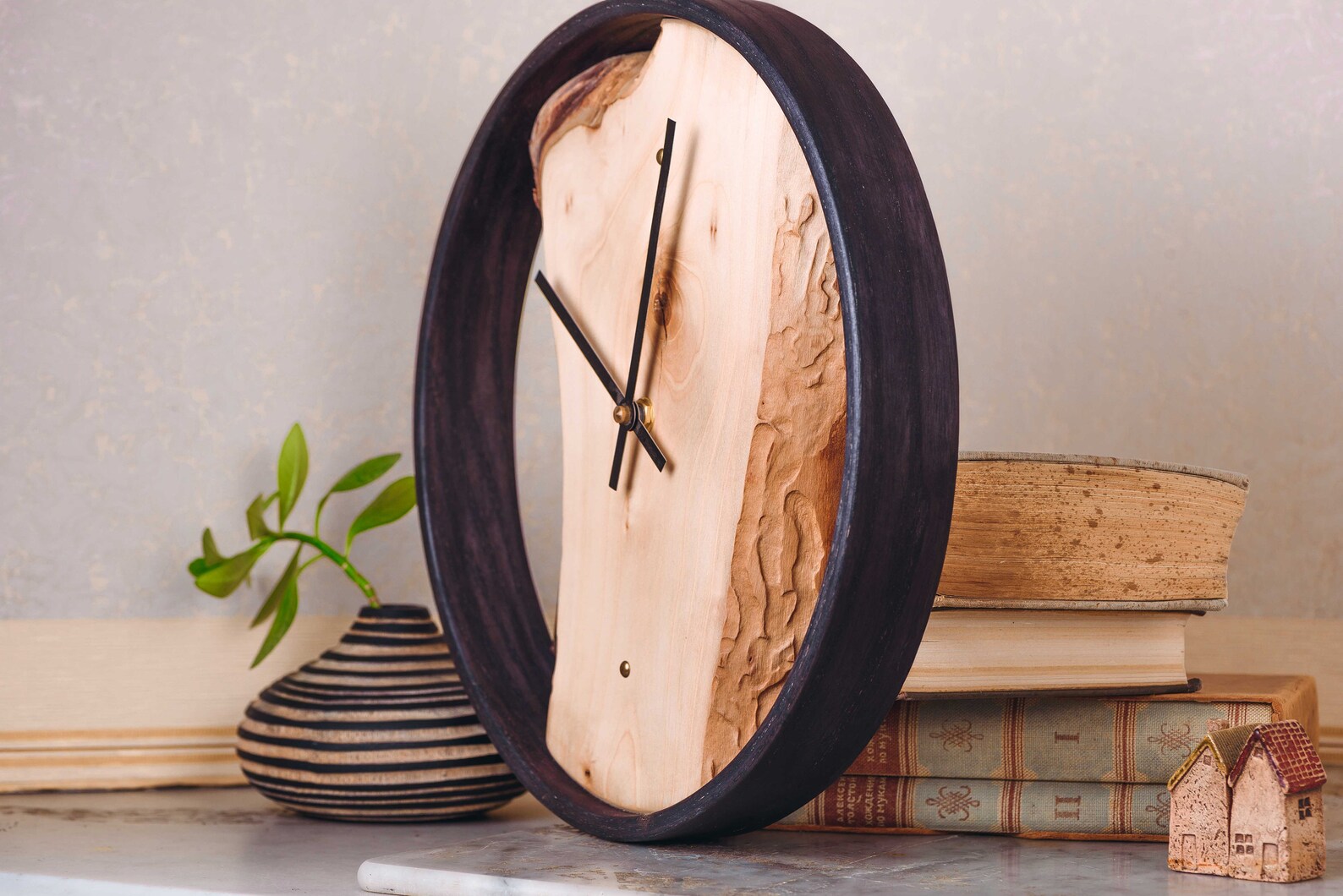 Wooden Round Wall shelf Clock Quartz Silent Non Ticking Etsy