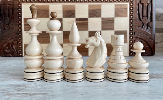 klappbares Brett Schach aus Holz Figuren Handarbeit Sehr edles Schachspiel 