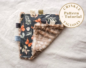 Crinkle Tag Lovey PDF pattern, Crinkle lovey sewing pattern, tag blanket pattern, baby crinkle toy PDF pattern, baby crinkle tag pattern