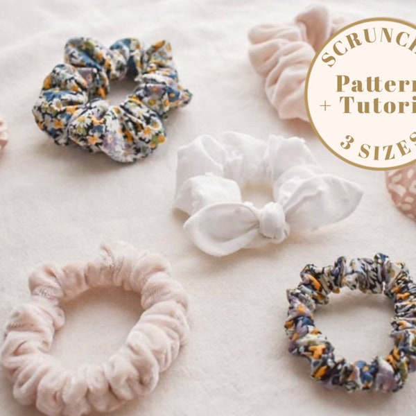 Scrunchie PDF pattern, hair scrunchie sewing pattern, hair tie scrunchie pattern, kid scrunchie PDF pattern, bow scrunchie pattern