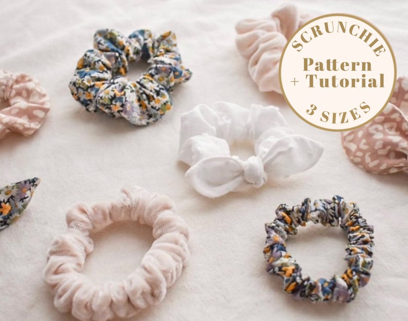 Scrunchie PDF pattern, hair scrunchie sewing pattern, hair tie scrunchie pattern, kid scrunchie PDF pattern, bow scrunchie pattern image 1