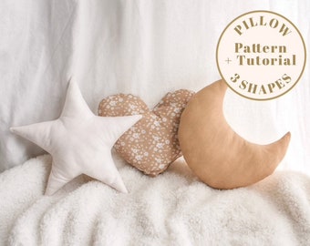 Pillow Pattern, 3 Shapes PDF Baby pillow pattern, DIY moon pillow , kid pillow pattern, star pillow pattern