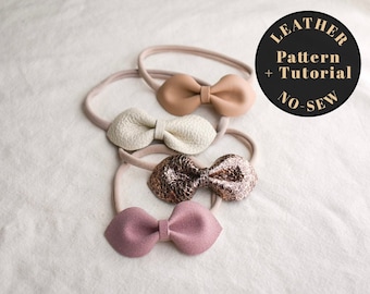 Leather Hair Bow Pattern, PDF Baby bow pattern, No Sew DIY hair bow, Baby Hair bow pattern, baby headband pattern, Chloe Leather