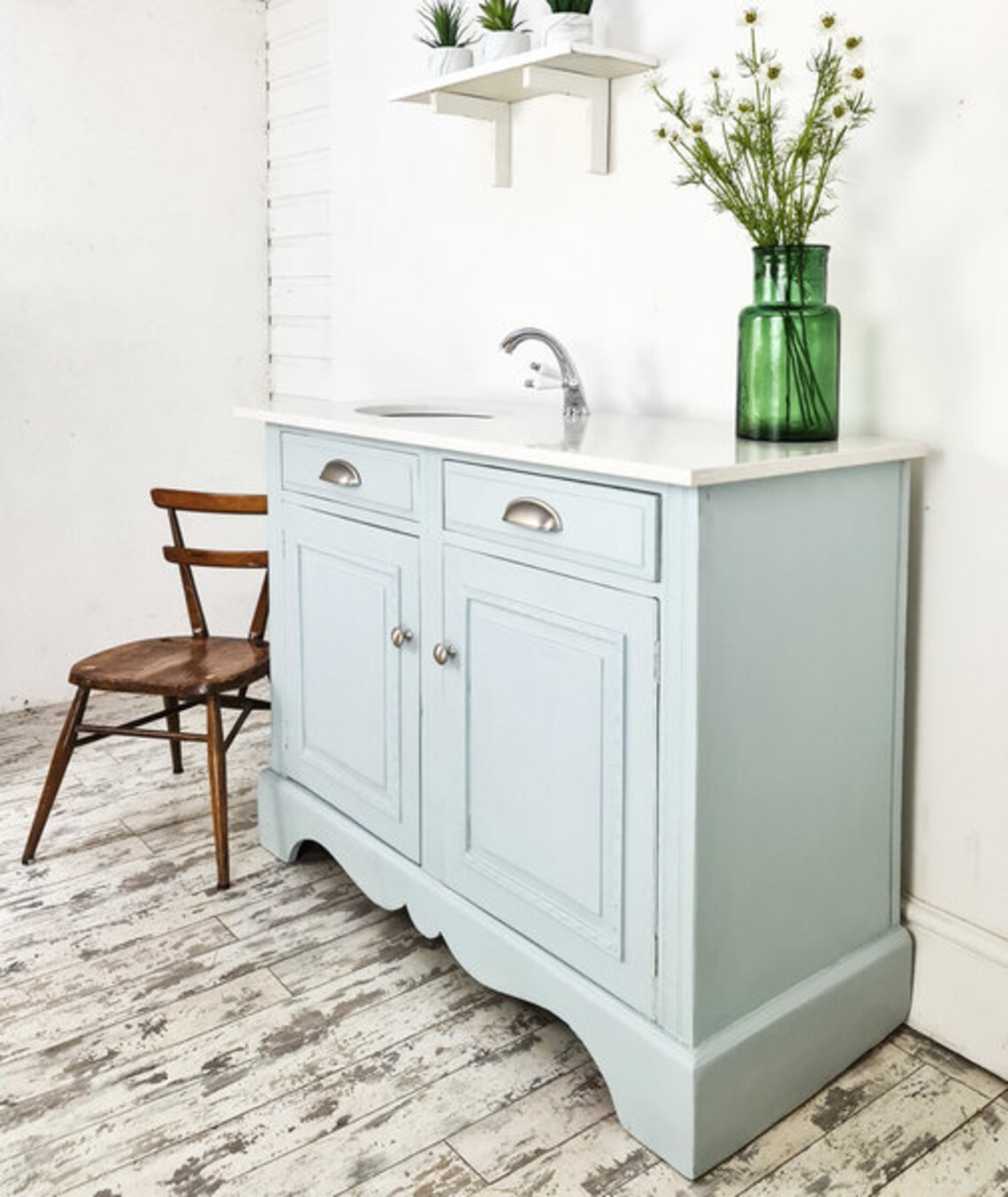 Unidad de tocador de baño Azul pálido Tapa de mármol | Etsy