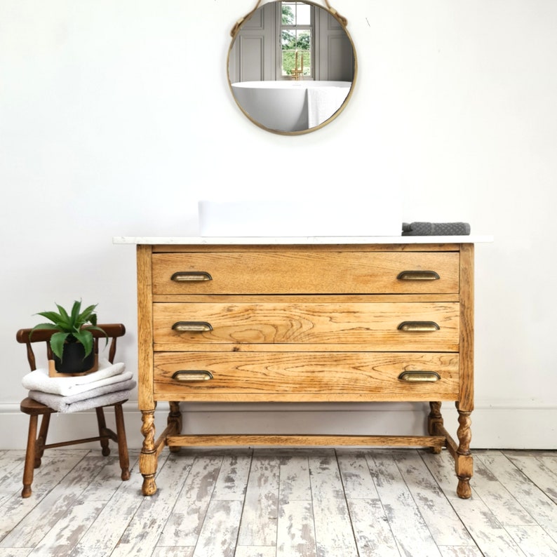Vintage Vanity Unit, Light Oak Drawers, With Large Basin Etsy UK