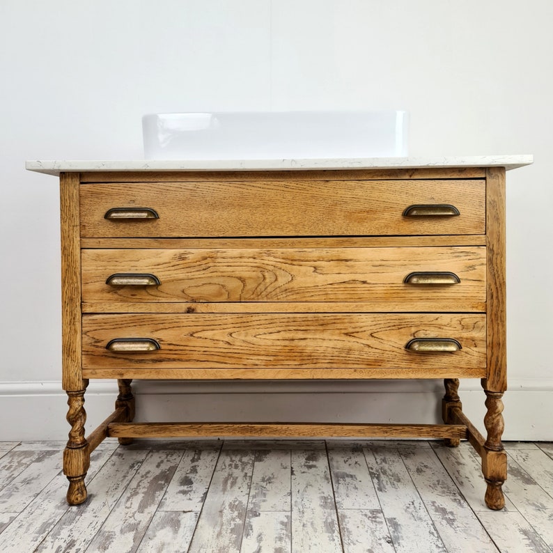 Vintage Vanity Unit, Light Oak Drawers, With Large Basin Etsy UK