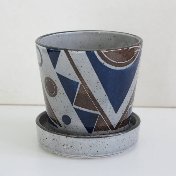Midcentury Japanese Art Deco Transferware Ceramic Planter Pot