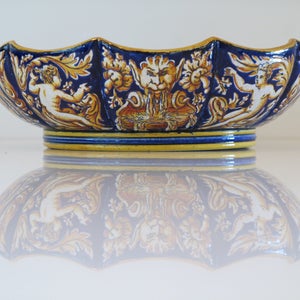 c1865 GIEN Renaissance Revival Faience Earthenware Scalloped Bowl Antique French