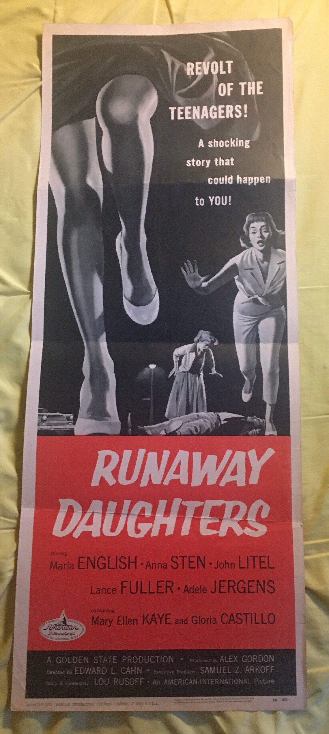 Runaway Daughters american International, 1956. Folded, Fine/very Fine