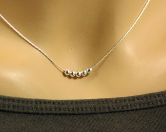 Tiny Bead Necklace, 5 Beaded Necklace, 14k Gold Fill or Sterling Silver