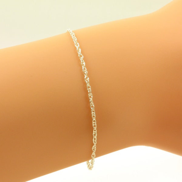 Thin Silver Rope Bracelet, Tiny Rope Chain, Sterling Silver or 14k Gold Fill, Adjustable