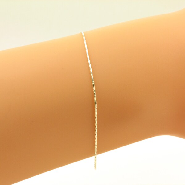 Thin Silver Bracelet, Snake Beading Chain Bracelet Sterling Silver or 14k Gold Fill, Adjustable