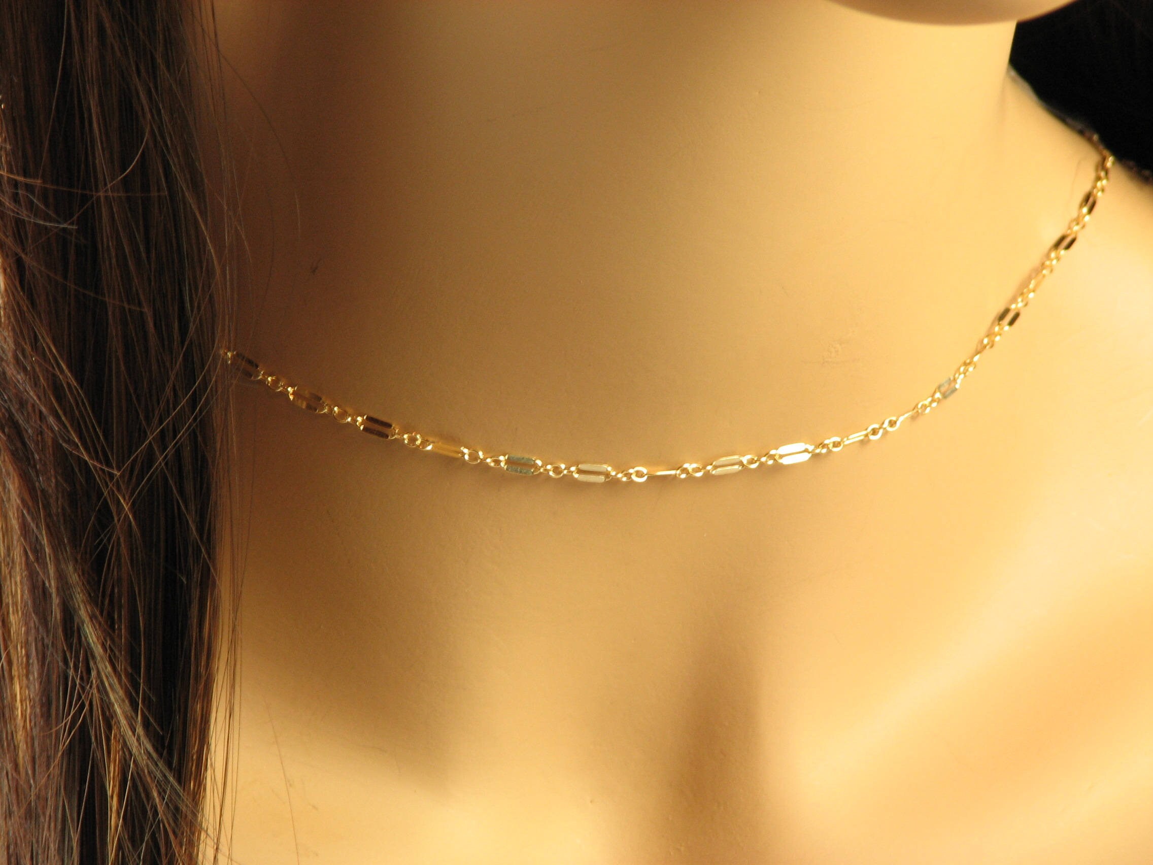 Gold LACE Chain Necklace Thin Gold Necklace Any Length 14k Etsy