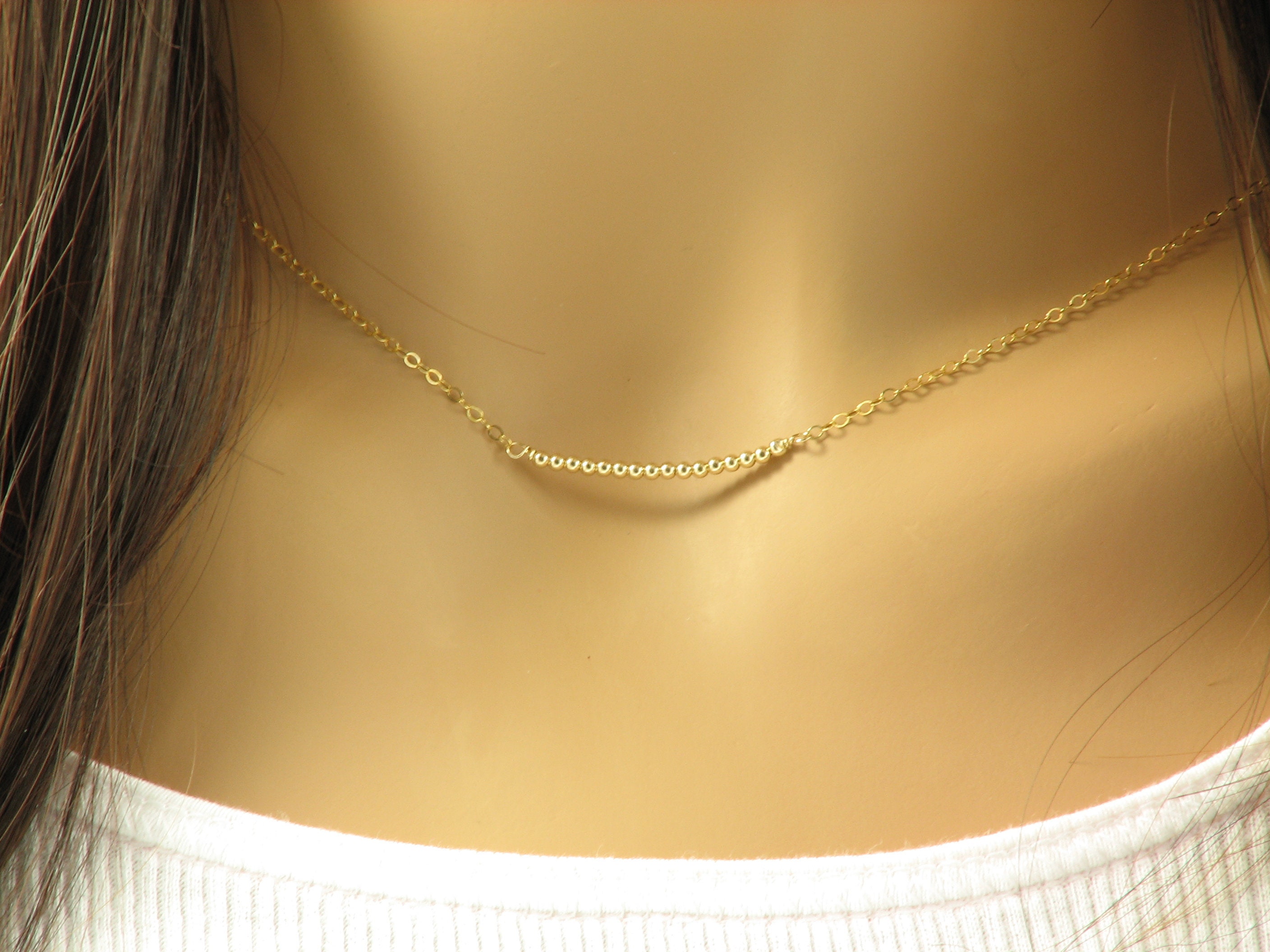 Tiny Bead Necklace Mini Bead Bar Necklace in Sterling Silver Etsy UK