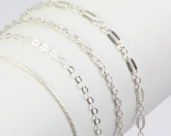 Thin Silver Bracelet, Plain Sterling Silver Bracelets, Adjustable, Cable, Snake, Rope, Lace