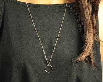 Long Gold Chain Necklace, Gold Circle Necklace, up to 40" Double Wrap Necklace, Gold Karma Circle, Ring, 14k Gold Fill or Sterling Silver