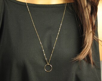 Long Gold Chain Necklace Gold Circle 