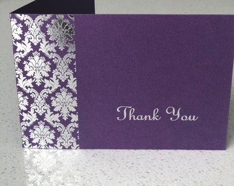 Wedding Thank You Covers Purple with Silver pattern pre foil & wording DIY or complete Pearlised cards covers