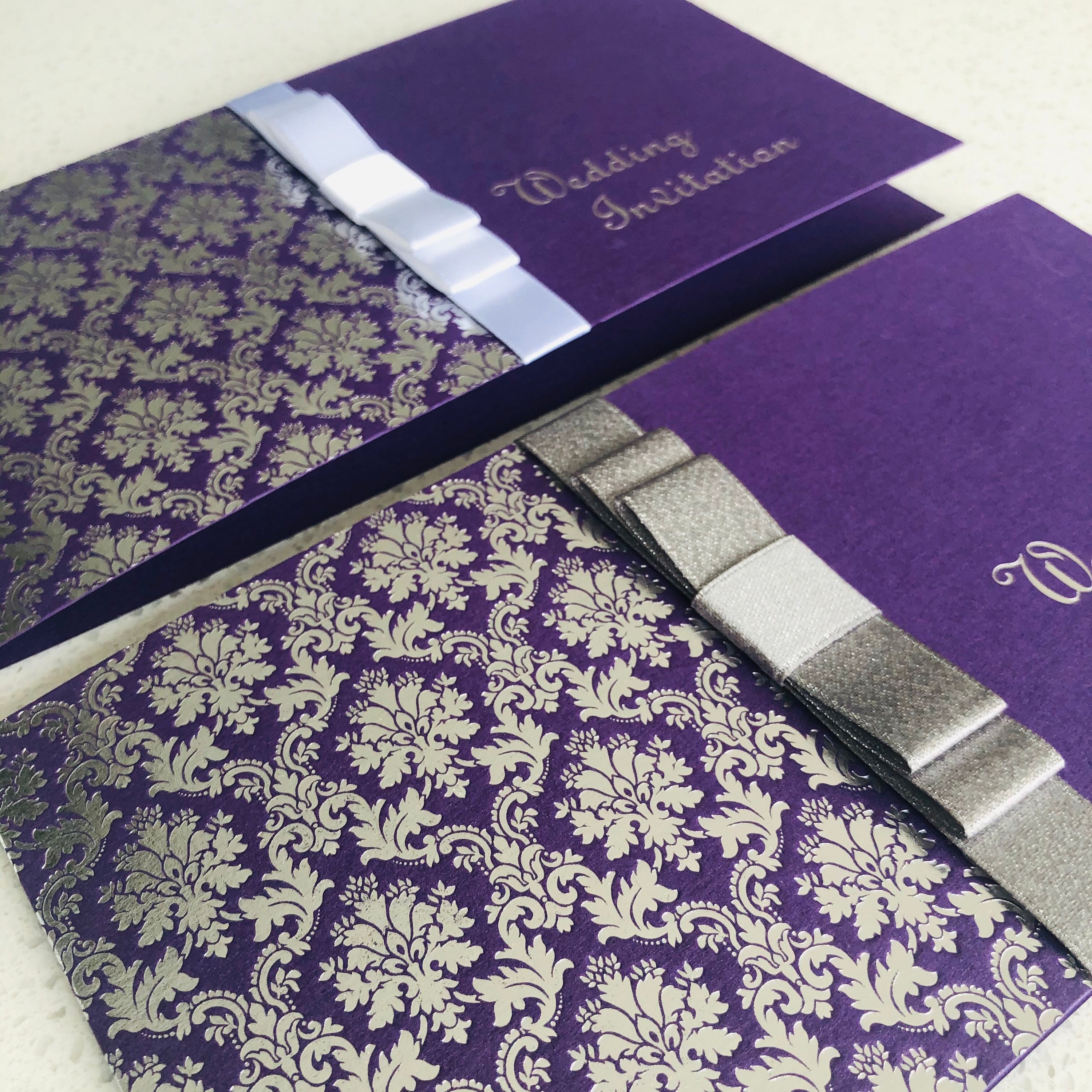 Wedding Invitation Covers Purple with Silver pattern pre foil Etsy