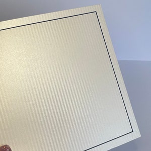 Quartz lined folded card for DIY wedding invitations high quality ivory shimmer cover with Navy foil boarder Ideal for DIY invites image 4