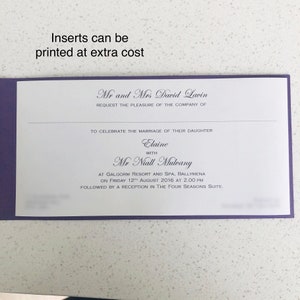 Wedding Invitation Pocket Covers Purple with Silver foil wording DIY or complete Pearlised cards covers image 7
