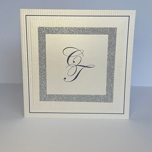 Quartz lined folded card for DIY wedding invitations high quality ivory shimmer cover with Navy foil boarder Ideal for DIY invites image 6