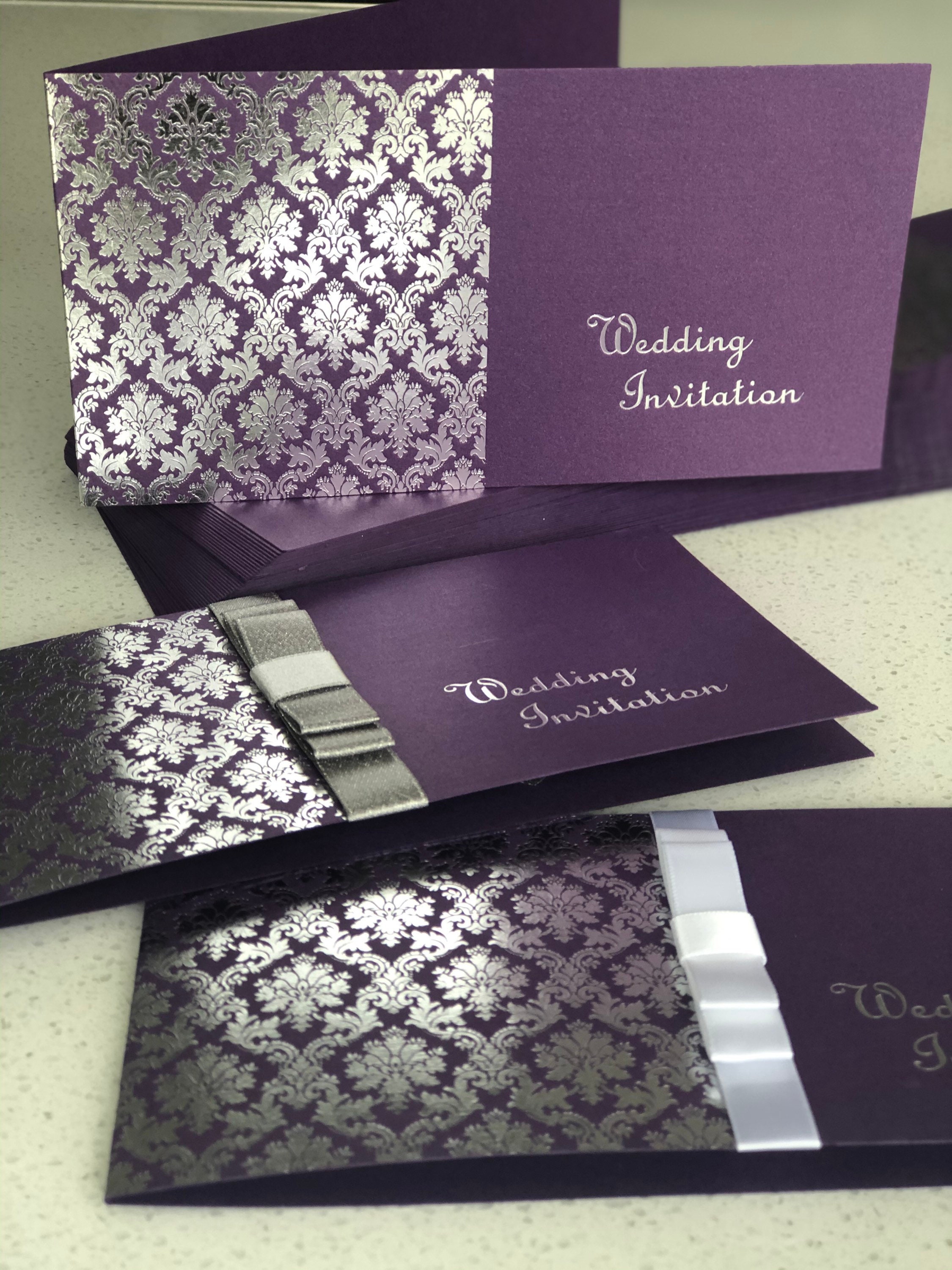 Wedding Invitation Covers Purple with Silver pattern pre foil Etsy
