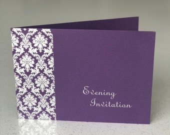 Wedding Evening Invitation Covers Purple with Silver pattern pre foil & wording DIY or complete Pearlised cards covers