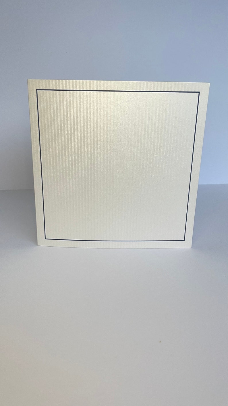 Quartz lined folded card for DIY wedding invitations high quality ivory shimmer cover with Navy foil boarder Ideal for DIY invites image 3