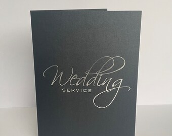 Pack 20 Wedding service covers. Order of service booklet covers Black Pearl with silver foil writing Pack 20 A5 size