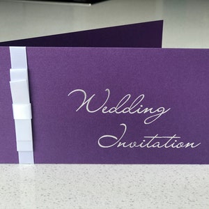 Wedding Invitation Pocket Covers Purple with Silver foil wording DIY or complete Pearlised cards covers image 1