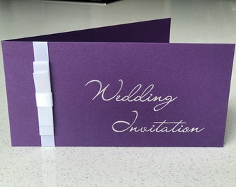 Wedding Invitation Pocket Covers Purple with Silver foil wording - DIY or complete - Pearlised cards covers