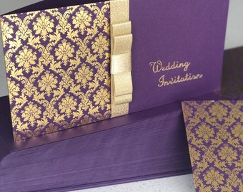 Wedding Invitation Covers Purple with GOLD pattern pre foil & wording DIY or complete Pearlised cards covers