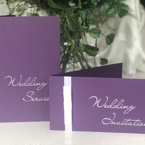 Wedding Invitation Pocket Covers Purple with Silver foil wording DIY or complete Pearlised cards covers image 2