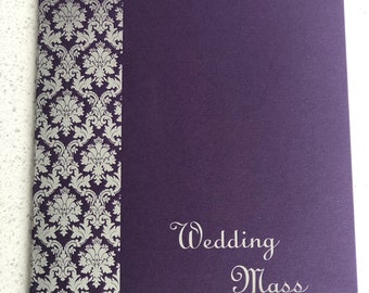 Wedding Mass Covers Purple with Silver pattern pre foil & wording DIY covers for you to add your own inserts (A4 folded)